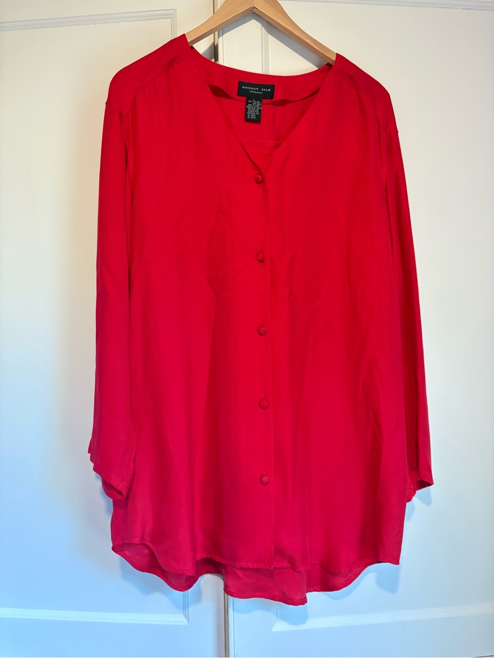 August Silk Red Textured Silk Button Down Nightgown